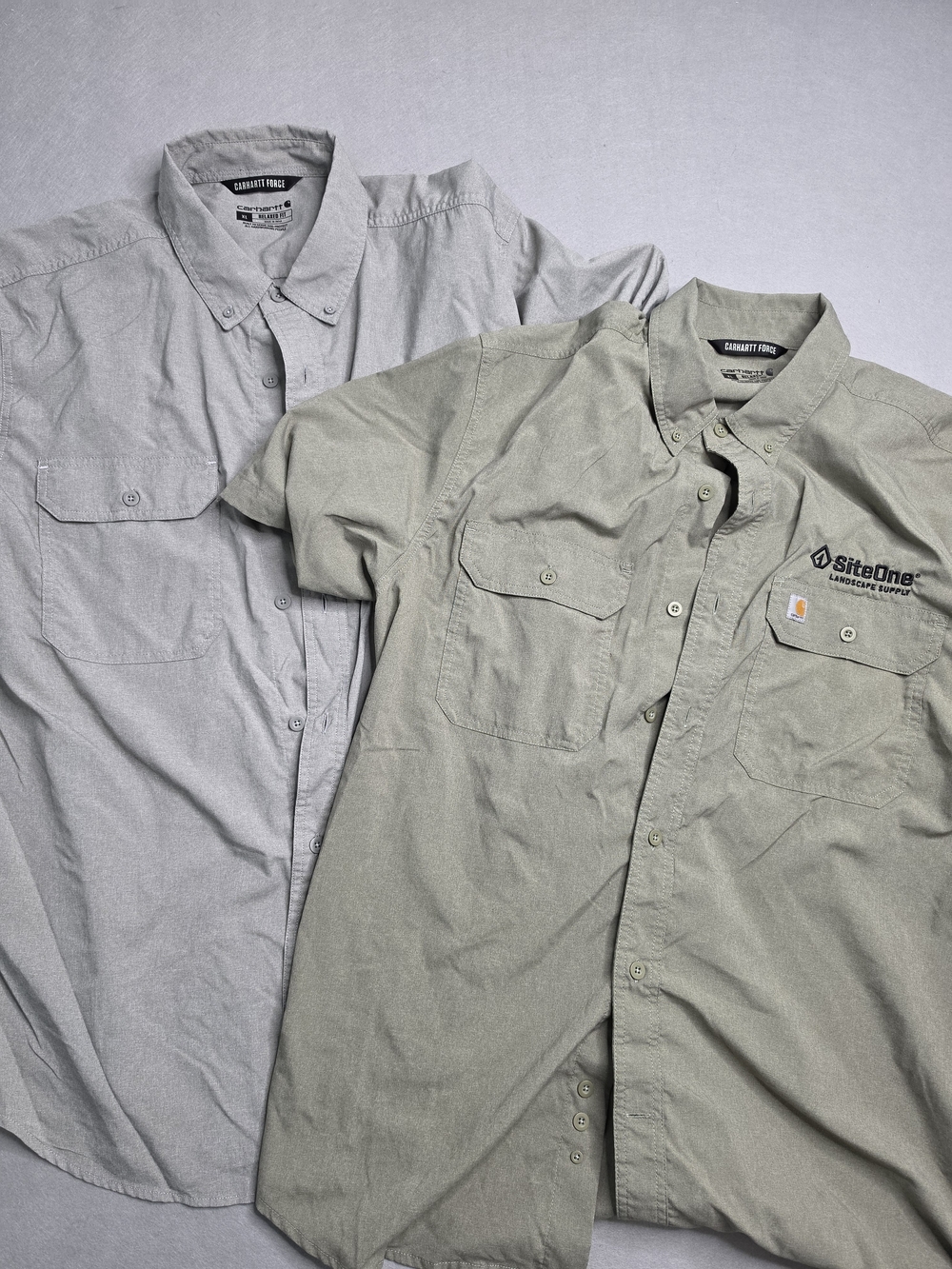 2 Carhartt Force Men's Short-Sleeve Work Shirt - Olive Green And Gray XL